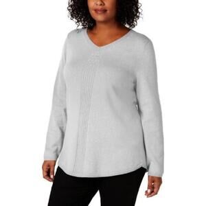 Karen Scott Heather Plus V-Neck Pullover sweater-3X